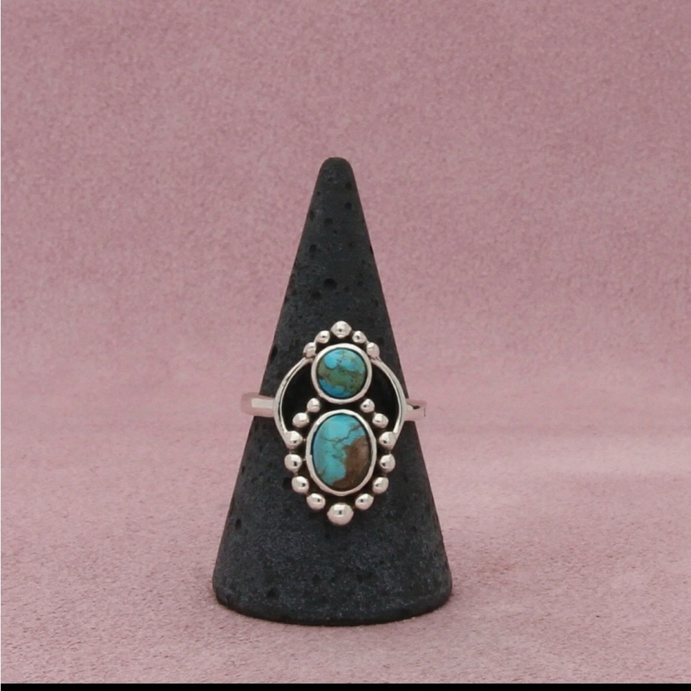 Sterling Silver southwest beaded double turquoise ring size 8.5
